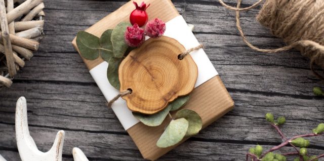 Gift wrapped in brown paper