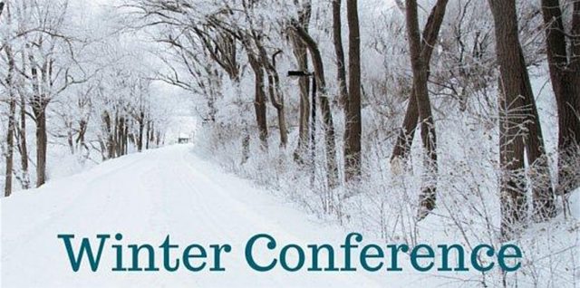 Snowy trees and the words "Winter Conference"