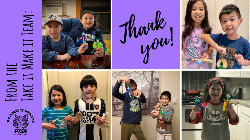 photo collage of Mark Twain Elementary Take It Make It Craft program