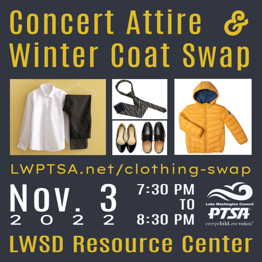 Concert Attire & Winter Coat Swap Nov. 3 from 7:30 to 8:30 pm at LWSD Resource Center