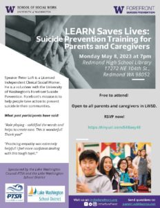 LEARN Saves Lives: Suicide Prevention Training for Parents and Caregivers @ Redmond High School Library