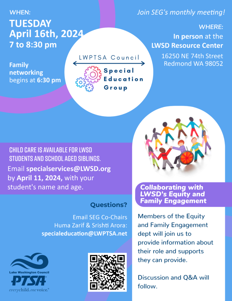 LWPTSA Council Special Education Group (SEG) Meeting @ LWSD Resource Center