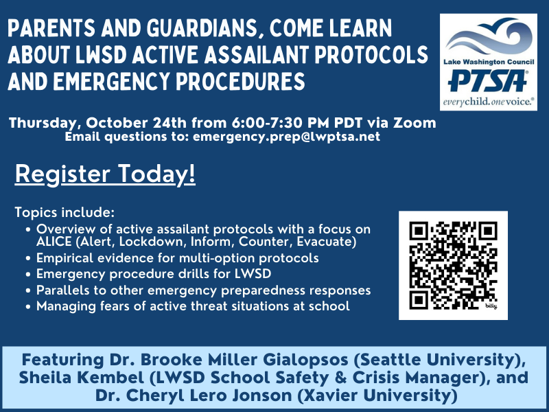 Webinar: Learn About Active Assailant Protocols in LWSD @ Online on Zoom